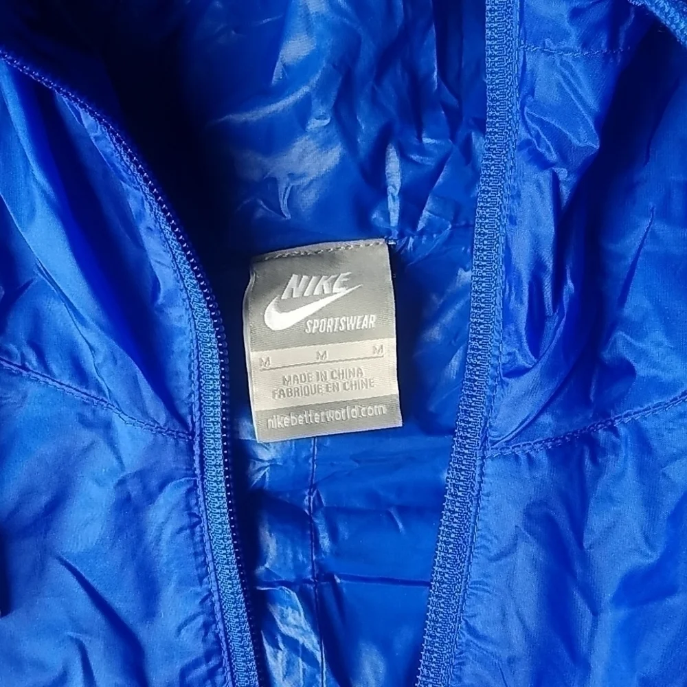 Vintage Nike Foldable Packable Windbreaker Hood Rain Electric Blue Light Jacket